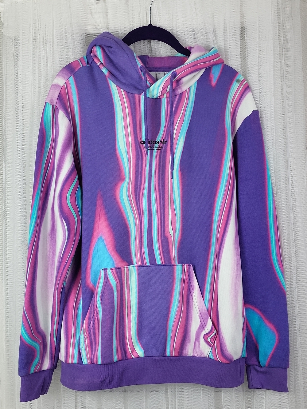 adidas Hyperreal Allover Print Hoodie Purple Men's Sweatshirt. Size S